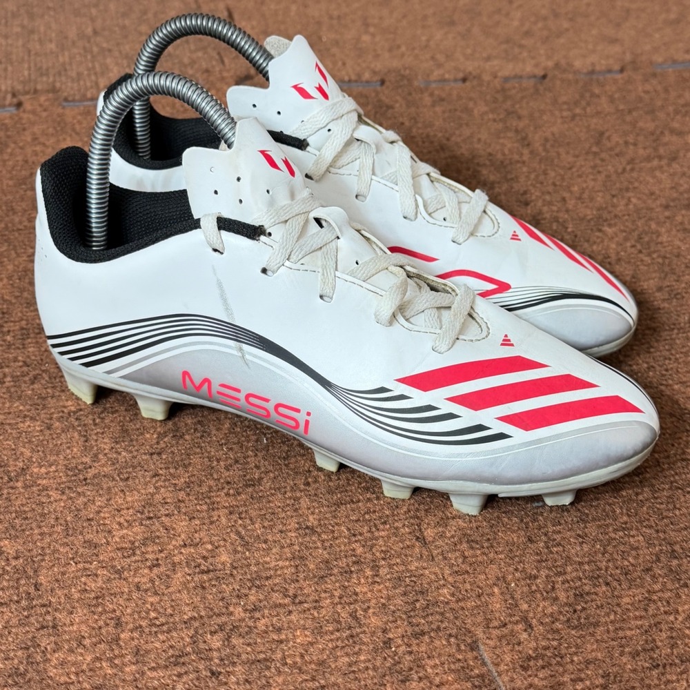 A- Adidas F50 Messi Soccer Cleats White Silver Solar Red JP7457 Mens Size 6 fit
